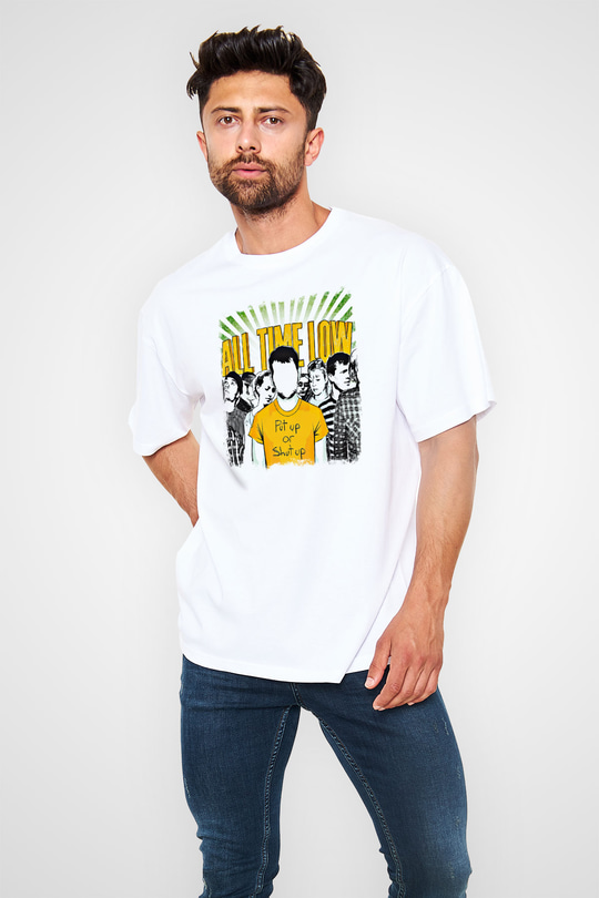 All Time Low Baskılı Unisex Beyaz Oversize Tişört