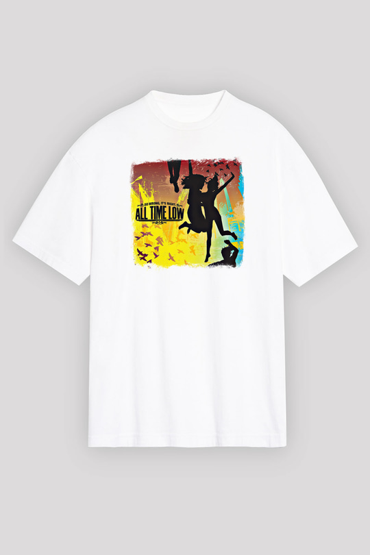 All Time Low Baskılı Unisex Beyaz Oversize Tişört