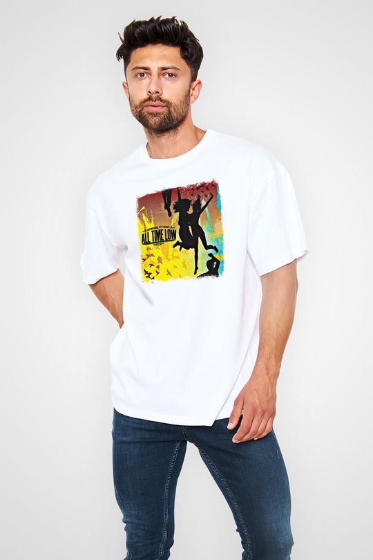All Time Low Baskılı Unisex Beyaz Oversize Tişört