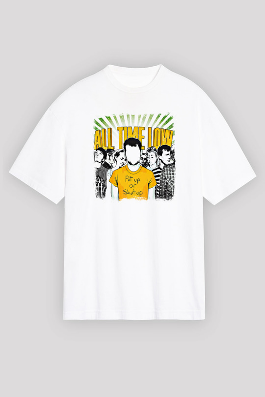 All Time Low Baskılı Unisex Beyaz Oversize Tişört