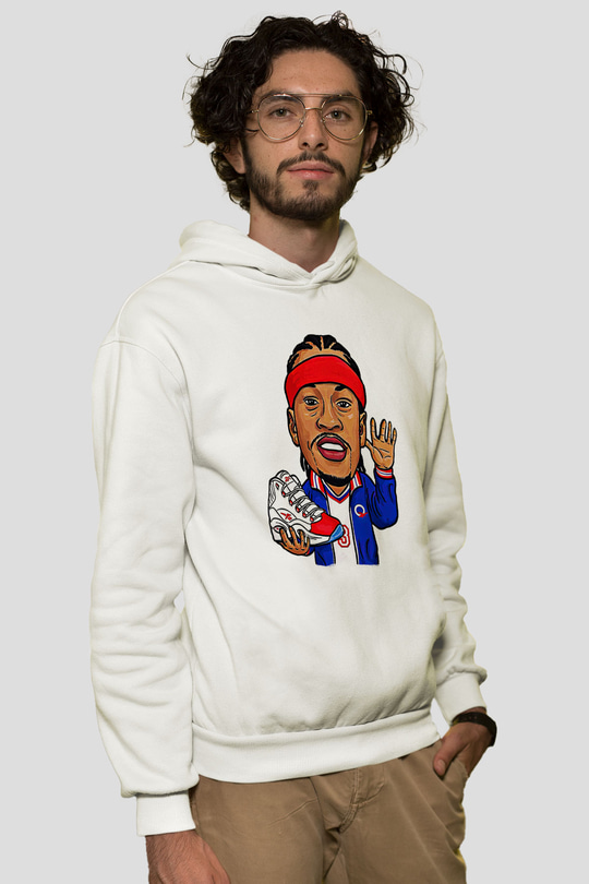 Allen Iverson Baskılı Beyaz Unisex Kapüşonlu Sweatshirt