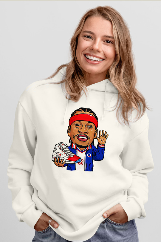 Allen Iverson Baskılı Beyaz Unisex Kapüşonlu Sweatshirt