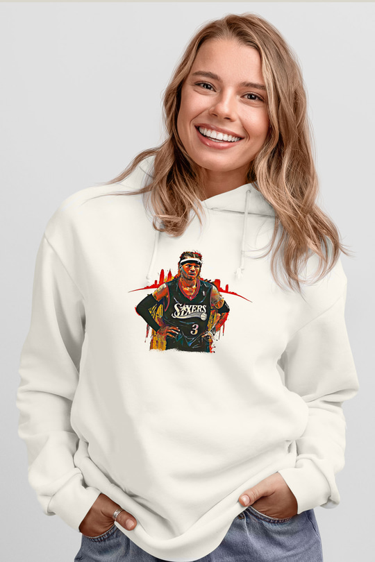 Allen Iverson Baskılı Beyaz Unisex Kapüşonlu Sweatshirt