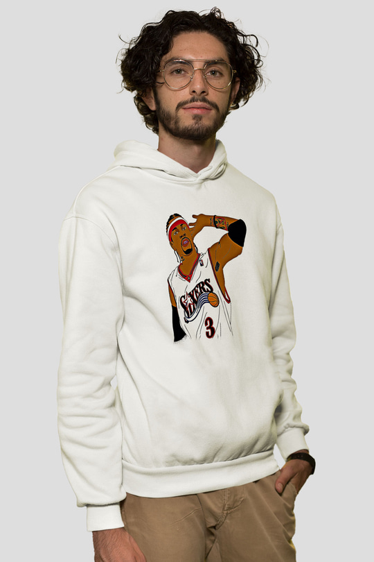 Allen Iverson Baskılı Beyaz Unisex Kapüşonlu Sweatshirt