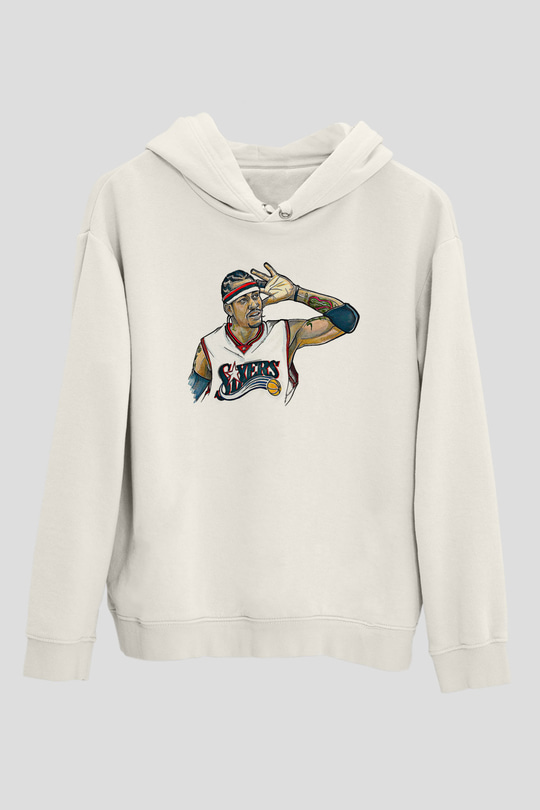 Allen Iverson Baskılı Beyaz Unisex Kapüşonlu Sweatshirt