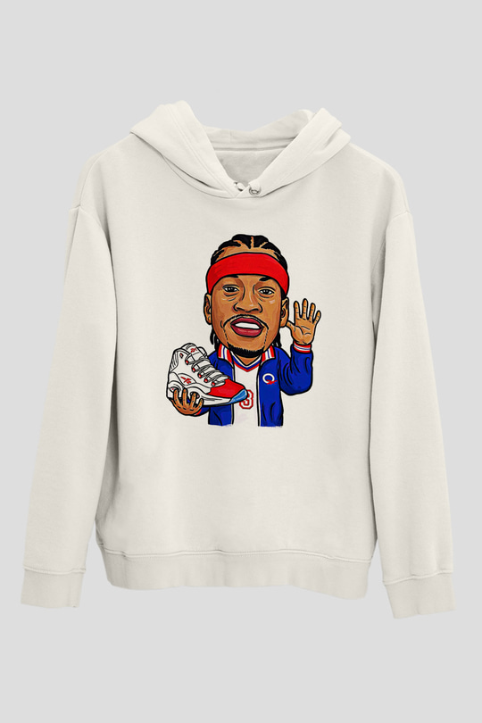 Allen Iverson Baskılı Beyaz Unisex Kapüşonlu Sweatshirt