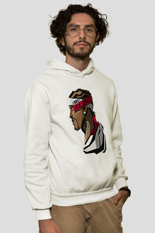 Allen Iverson Baskılı Beyaz Unisex Kapüşonlu Sweatshirt