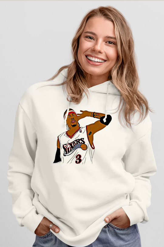 Allen Iverson Baskılı Beyaz Unisex Kapüşonlu Sweatshirt