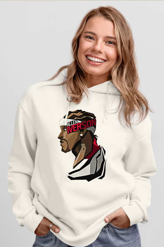 Allen Iverson Baskılı Beyaz Unisex Kapüşonlu Sweatshirt