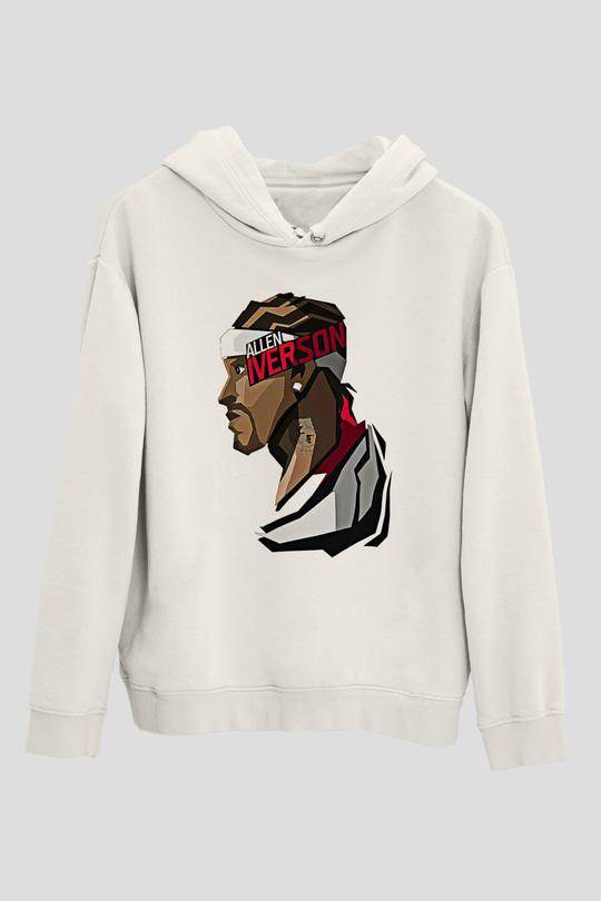 Allen Iverson Baskılı Beyaz Unisex Kapüşonlu Sweatshirt