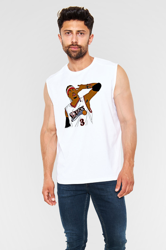 Allen Iverson Baskılı Beyaz Unisex Kolsuz Tişört - Tshirt