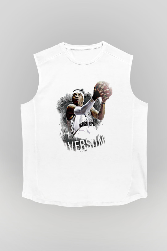 Allen Iverson Baskılı Beyaz Unisex Kolsuz Tişört - Tshirt