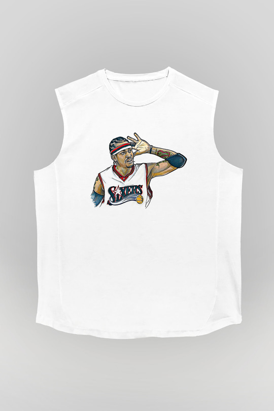 Allen Iverson Baskılı Beyaz Unisex Kolsuz Tişört - Tshirt