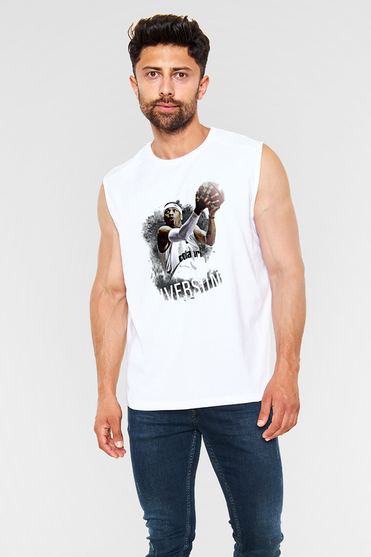 Allen Iverson Baskılı Beyaz Unisex Kolsuz Tişört - Tshirt
