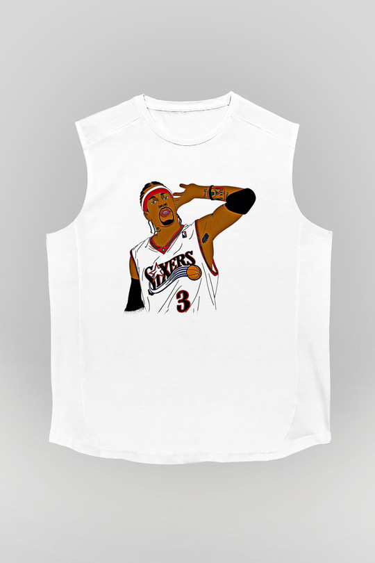 Allen Iverson Baskılı Beyaz Unisex Kolsuz Tişört - Tshirt