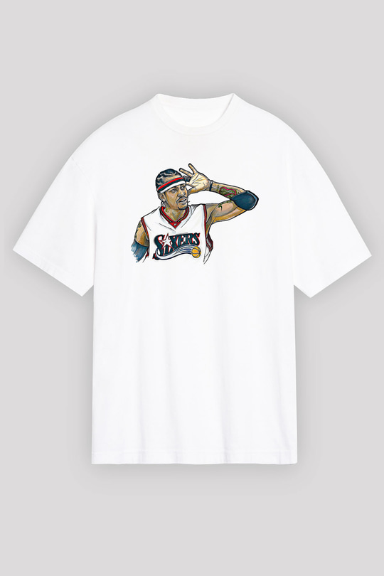 Allen Iverson Baskılı Beyaz Unisex Oversize Tişört - Tshirt