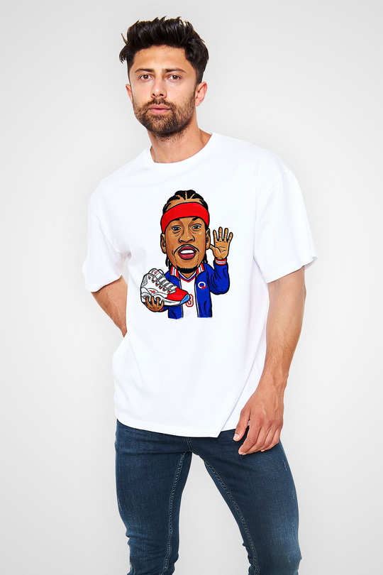 Allen Iverson Baskılı Beyaz Unisex Oversize Tişört - Tshirt