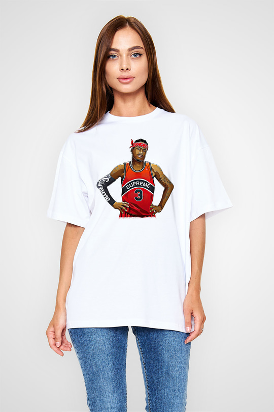 Allen Iverson Baskılı Beyaz Unisex Oversize Tişört - Tshirt