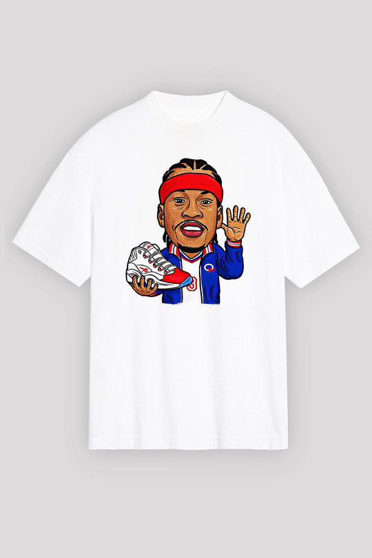Allen Iverson Baskılı Beyaz Unisex Oversize Tişört - Tshirt