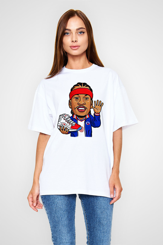 Allen Iverson Baskılı Beyaz Unisex Oversize Tişört - Tshirt