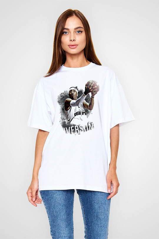 Allen Iverson Baskılı Beyaz Unisex Oversize Tişört - Tshirt