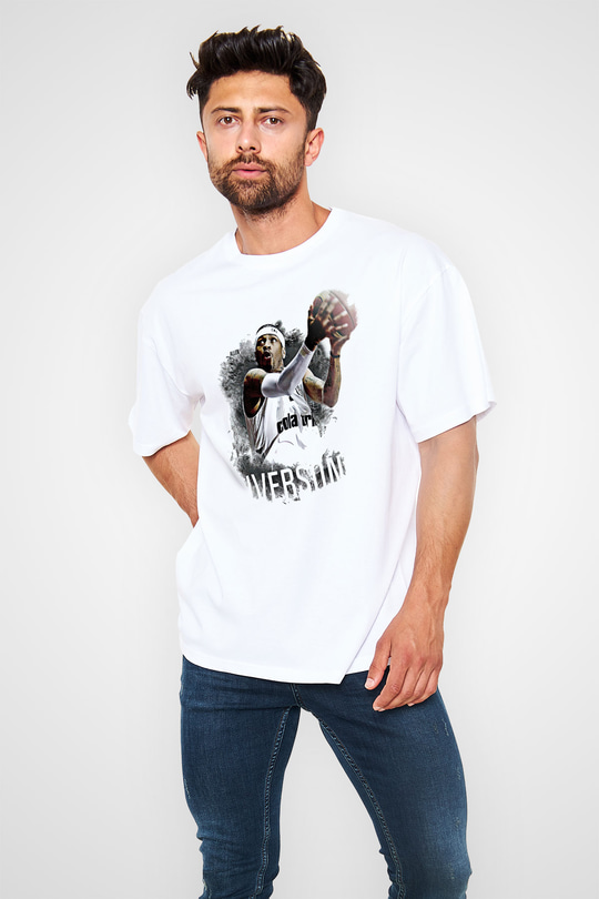 Allen Iverson Baskılı Beyaz Unisex Oversize Tişört - Tshirt