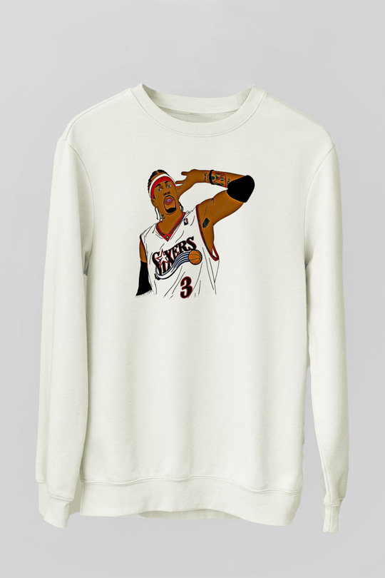 Allen Iverson Baskılı Beyaz Unisex Sweatshirt