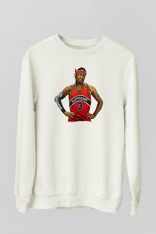Allen Iverson Baskılı Beyaz Unisex Sweatshirt