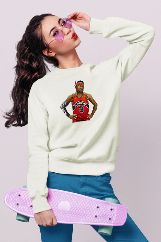 Allen Iverson Baskılı Beyaz Unisex Sweatshirt