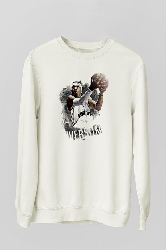 Allen Iverson Baskılı Beyaz Unisex Sweatshirt