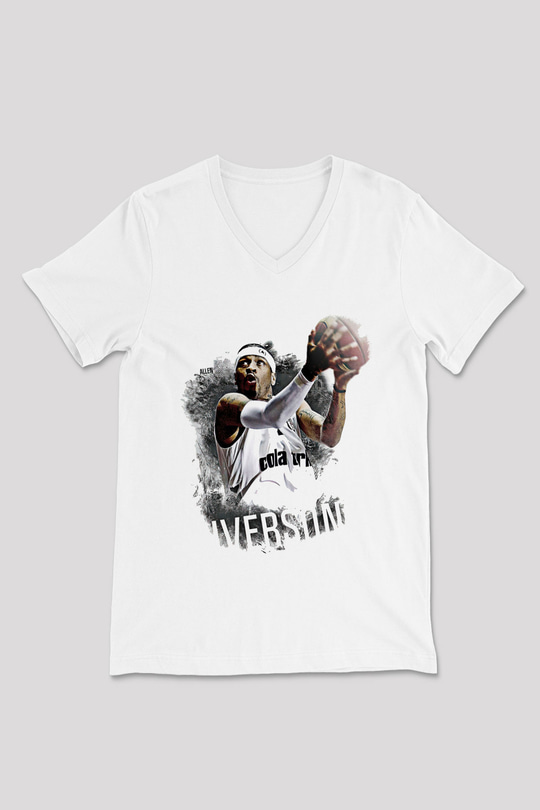Allen Iverson Baskılı Beyaz Unisex V Yaka Tişört - Tshirt
