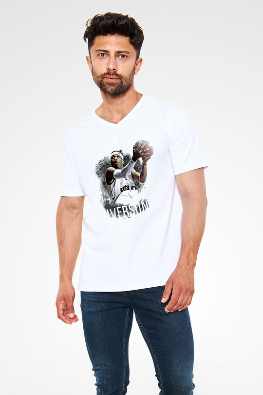 Allen Iverson Baskılı Beyaz Unisex V Yaka Tişört - Tshirt