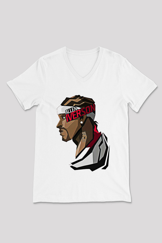 Allen Iverson Baskılı Beyaz Unisex V Yaka Tişört - Tshirt
