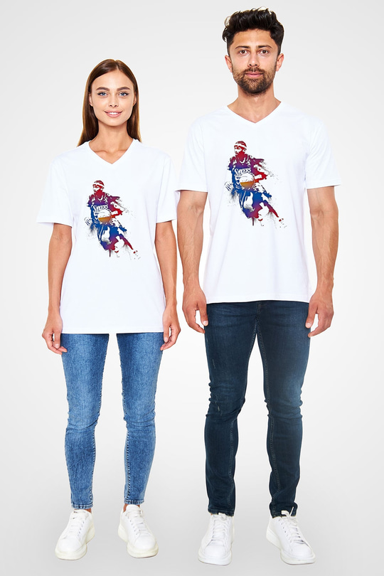 Allen Iverson Baskılı Beyaz Unisex V Yaka Tişört - Tshirt
