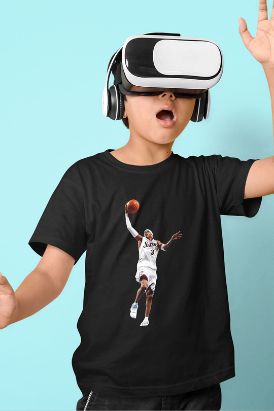 Allen Iverson Baskılı Unisex Siyah Çocuk Tişört - Tshirt