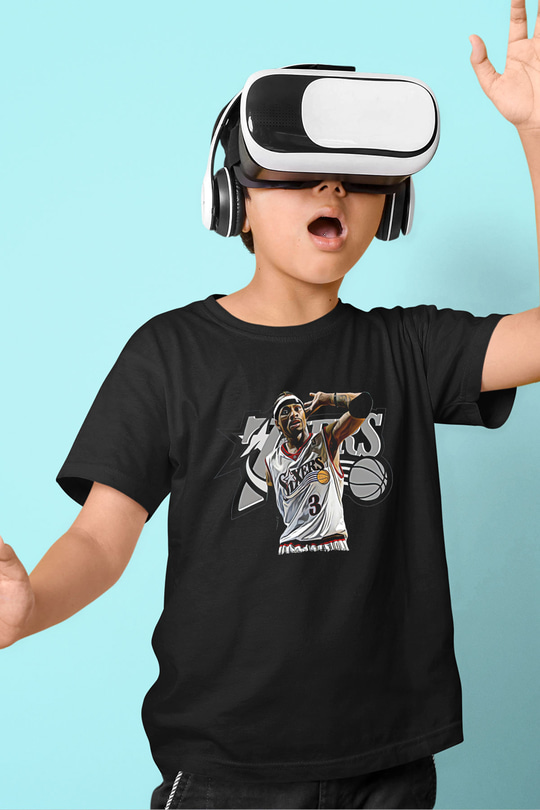 Allen Iverson Baskılı Unisex Siyah Çocuk Tişört - Tshirt