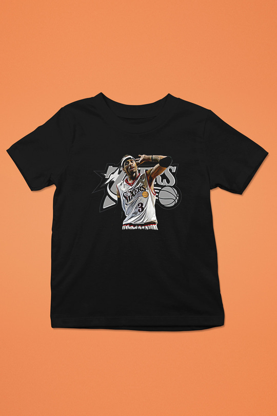 Allen Iverson Baskılı Unisex Siyah Çocuk Tişört - Tshirt