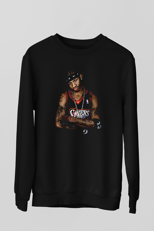 Allen Iverson Baskılı Unisex Siyah Sweatshirt