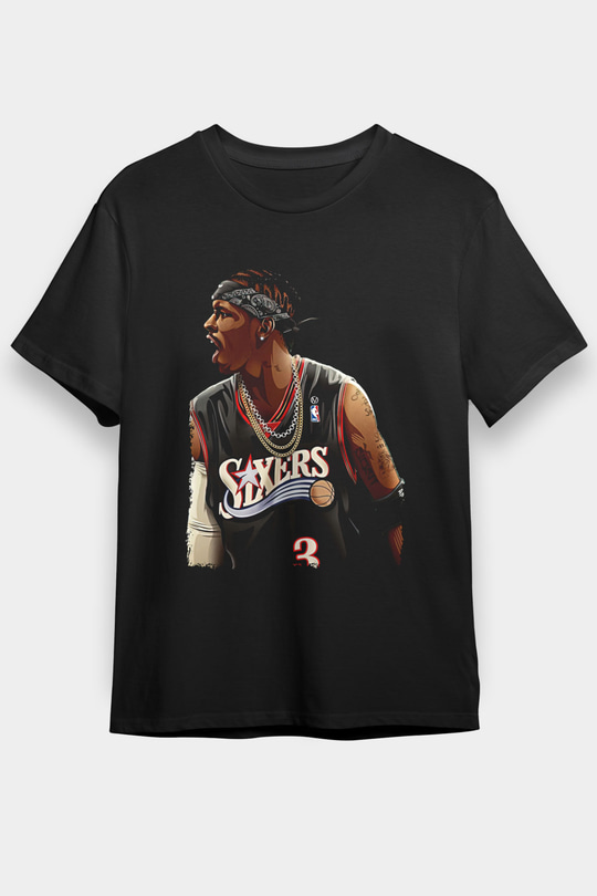 Allen Iverson Baskılı Unisex Siyah Tişört - Tshirt