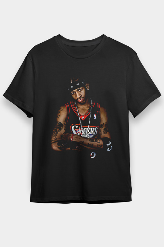 Allen Iverson Baskılı Unisex Siyah Tişört - Tshirt