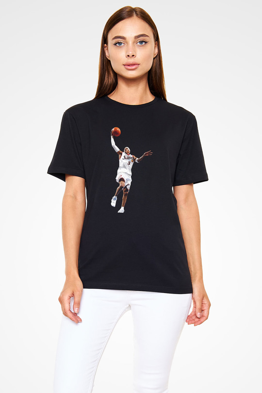Allen Iverson Baskılı Unisex Siyah Tişört - Tshirt