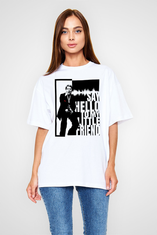Alpacino Say Hello To My Little Friend Beyaz Oversize Tişört Oversize T-shirt - TişörtFabrikası