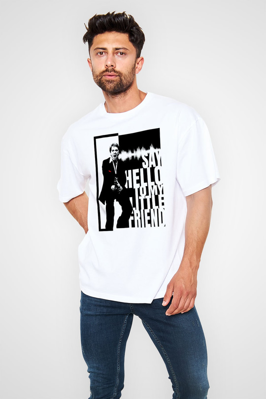 Alpacino Say Hello To My Little Friend Beyaz Oversize Tişört Oversize T-shirt - TişörtFabrikası