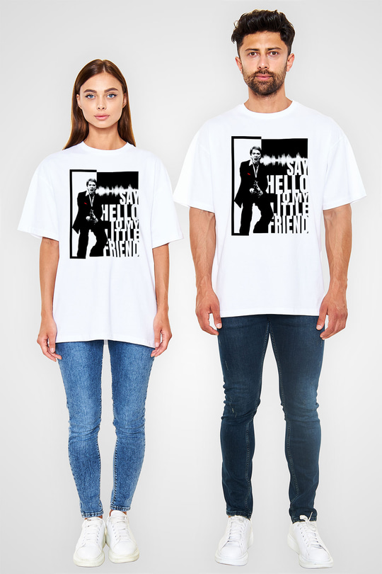 Alpacino Say Hello To My Little Friend Beyaz Oversize Tişört Oversize T-shirt - TişörtFabrikası