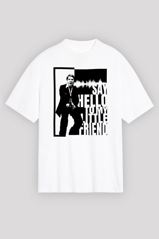 Alpacino Say Hello To My Little Friend Beyaz Oversize Tişört Oversize T-shirt - TişörtFabrikası