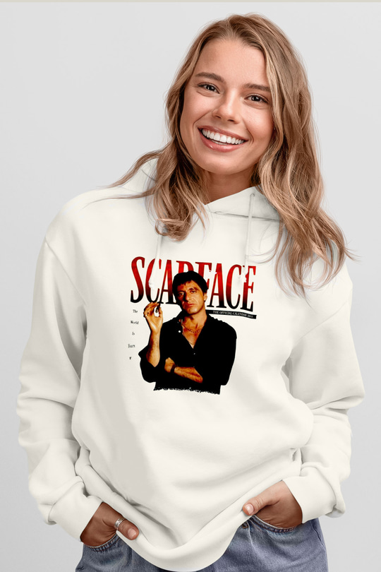 Alpacino Scarface Beyaz Unisex Kapüşonlu Sweatshirt