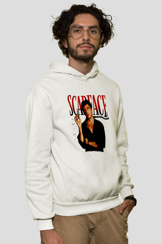 Alpacino Scarface Beyaz Unisex Kapüşonlu Sweatshirt