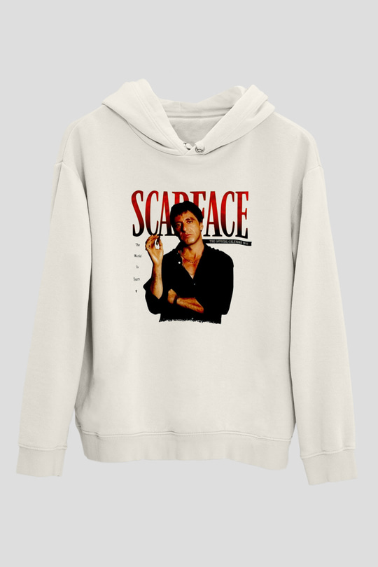 Alpacino Scarface Beyaz Unisex Kapüşonlu Sweatshirt