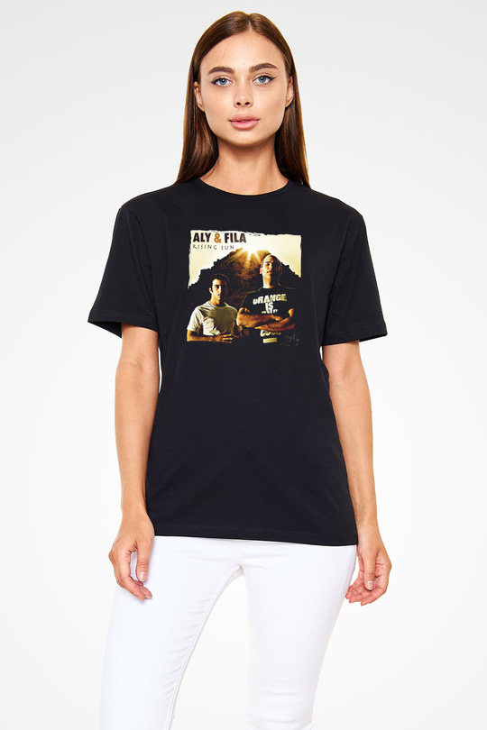 Aly & Fila Siyah Unisex Tişört T-Shirt - TişörtFabrikası