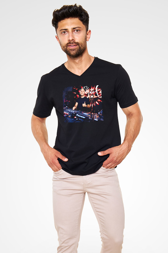 Aly & Fila Siyah Unisex V Yaka Tişört